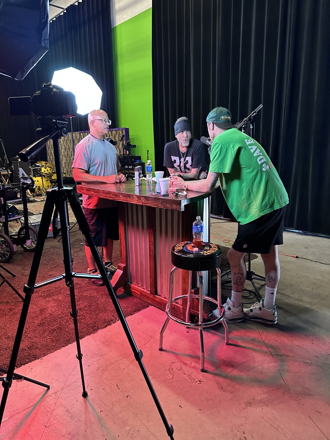 Wide view of the Las Vegas studio set with Danny Koker and Pete Davidson at the table